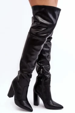Wysokie Kozaki Damskie Za Kolano Na Słupku Czarne Jeine