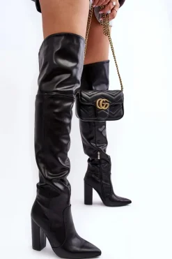 Wysokie Kozaki Damskie Za Kolano Na Słupku Czarne Jeine