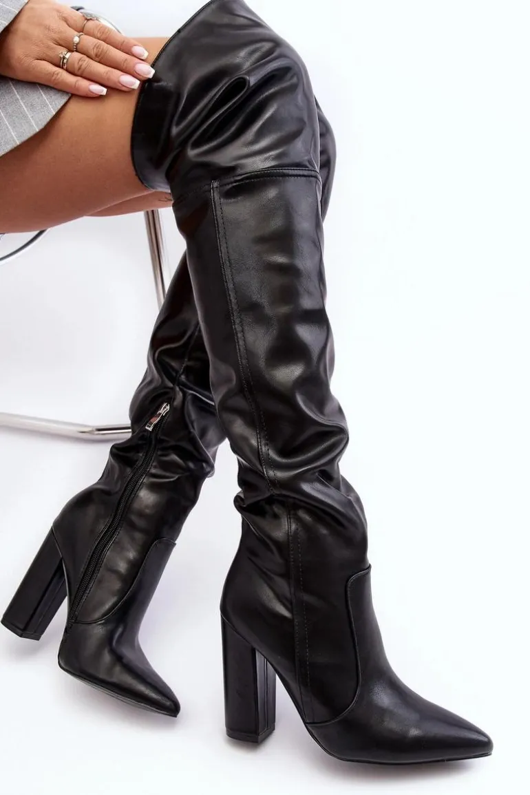 Wysokie Kozaki Damskie Za Kolano Na Słupku Czarne Jeine