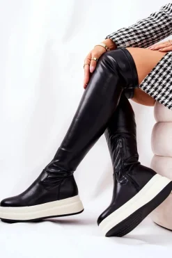 Wysokie Kozaki Na Platformie Czarne Nellie