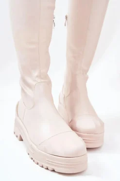 Wysokie Kozaki Na Suwak Beżowe Charmaine