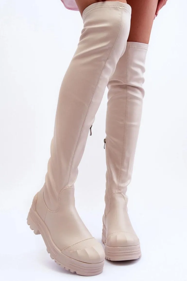 Wysokie Kozaki Na Suwak Beżowe Dudesa