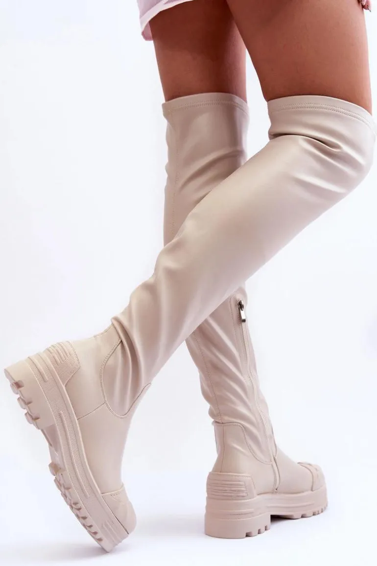 Wysokie Kozaki Na Suwak Beżowe Dudesa