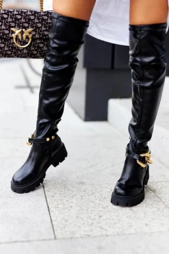 Wysokie Kozaki Z Ozdobnym Elementem Czarne Masha