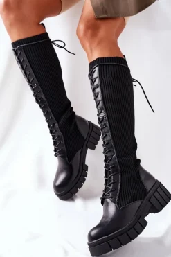 Wysokie Kozaki ze Skarpetą Czarne Monteri