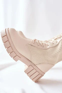 Wysokie Kozaki ze Skarpetą Beżowe Monteri