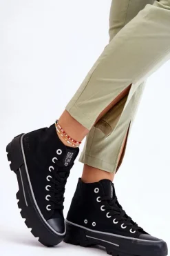 Wysokie Materiałowe Trampki Na Platformie Big Star LL274155 Czarne