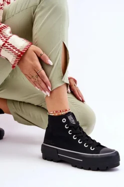 Wysokie Materiałowe Trampki Na Platformie Big Star LL274155 Czarne