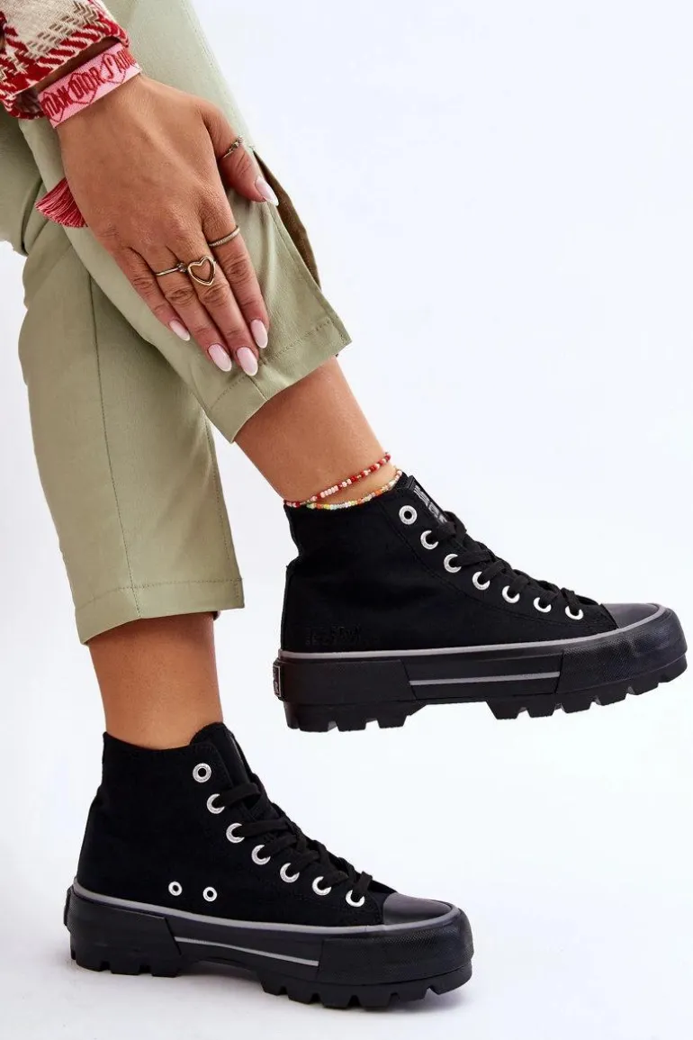Wysokie Materiałowe Trampki Na Platformie Big Star LL274155 Czarne