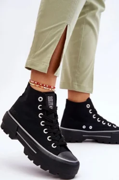 Wysokie Materiałowe Trampki Na Platformie Big Star LL274155 Czarne