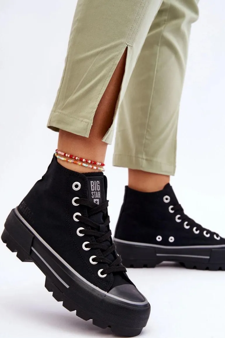 Wysokie Materiałowe Trampki Na Platformie Big Star LL274155 Czarne
