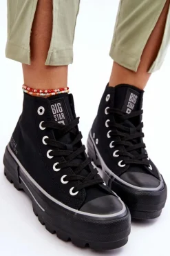 Wysokie Materiałowe Trampki Na Platformie Big Star LL274155 Czarne