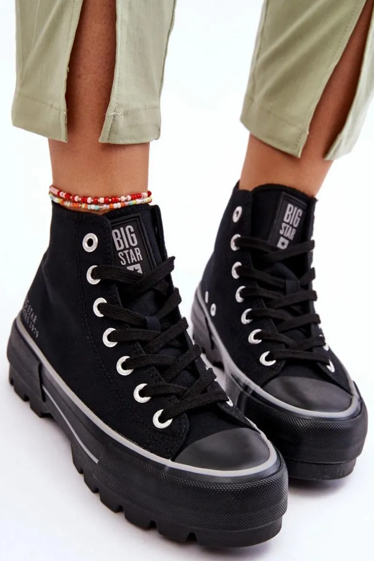 Wysokie Materiałowe Trampki Na Platformie Big Star LL274155 Czarne