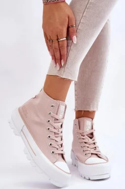 Wysokie Materiałowe Trampki Na Platformie Big Star LL274157 Nude