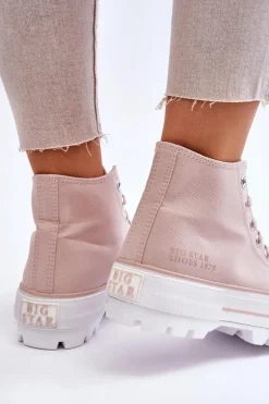 Wysokie Materiałowe Trampki Na Platformie Big Star LL274157 Nude