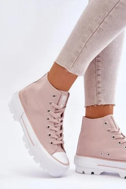 Wysokie Materiałowe Trampki Na Platformie Big Star LL274157 Nude