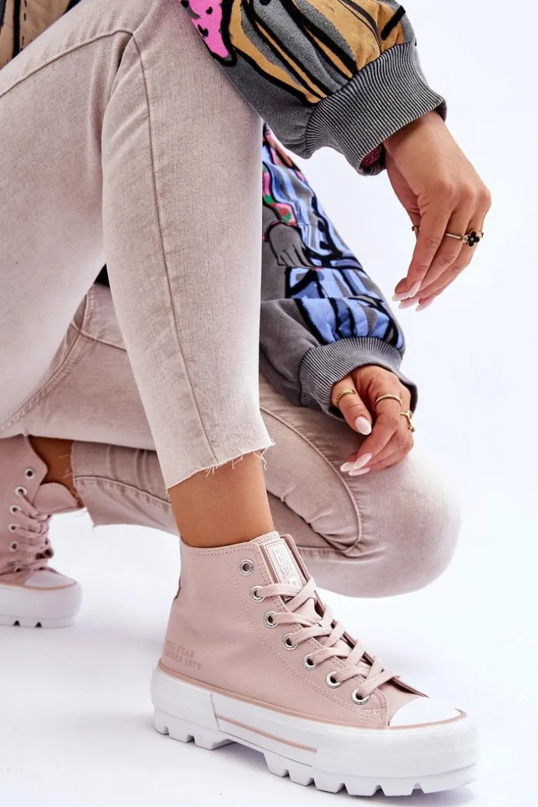 Wysokie Materiałowe Trampki Na Platformie Big Star LL274157 Nude