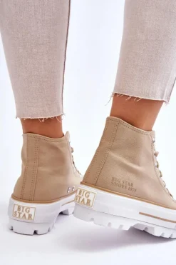 Wysokie Materiałowe Trampki Na Platformie Big Star LL274160 Beżowe