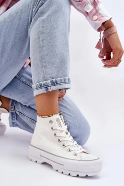 Wysokie Materiałowe Trampki Na Platformie Big Star LL274156 Białe