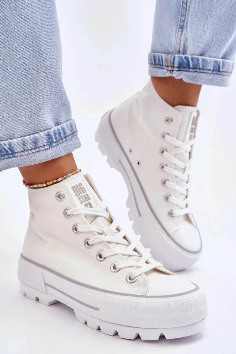 Wysokie Materiałowe Trampki Na Platformie Big Star LL274156 Białe