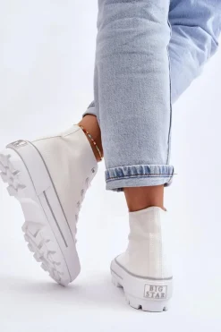 Wysokie Materiałowe Trampki Na Platformie Big Star LL274156 Białe