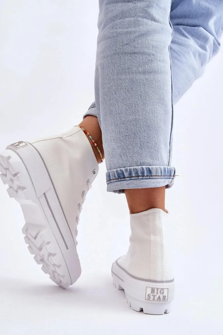 Wysokie Materiałowe Trampki Na Platformie Big Star LL274156 Białe