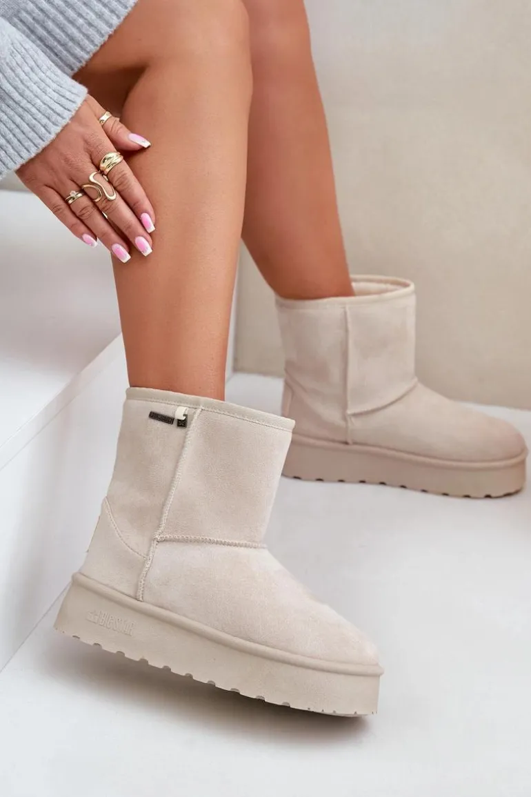 Wysokie Śniegowce Damskie Na Platformie Big Star OO274897 Jasnobeżowe