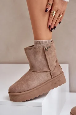 Wysokie Śniegowce Damskie Na Platformie Big Star OO274A097 Beżowe