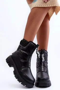 Wysokie Śniegowce Damskie Ocieplane Czarne Freoc