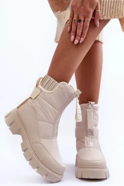 Wysokie Śniegowce Damskie Ocieplane Beżowe Freoc