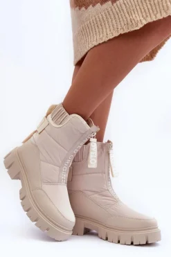 Wysokie Śniegowce Damskie Ocieplane Beżowe Freoc