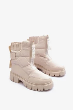 Wysokie Śniegowce Damskie Ocieplane Beżowe Freoc