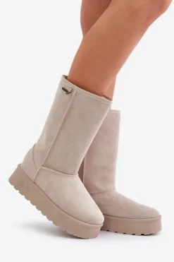 Wysokie Śniegowce Na Platformie Big Star OO274894 Jasnobeżowe