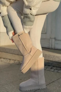 Wysokie Śniegowce Na Platformie Big Star OO274894 Jasnobeżowe