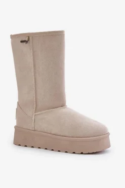 Wysokie Śniegowce Na Platformie Big Star OO274894 Jasnobeżowe