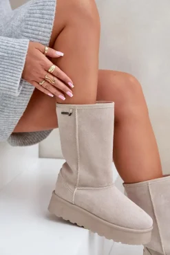 Wysokie Śniegowce Na Platformie Big Star OO274894 Jasnobeżowe