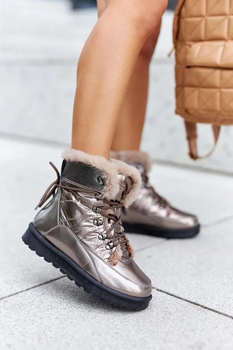 Wysokie Śniegowce Ocieplane Futerkiem Złote Sneezy