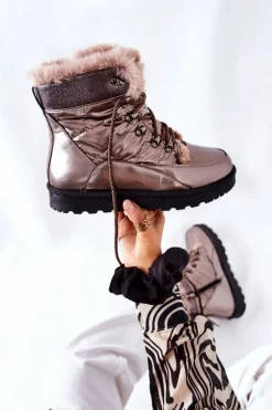 Wysokie Śniegowce Ocieplane Futerkiem Złote Sneezy