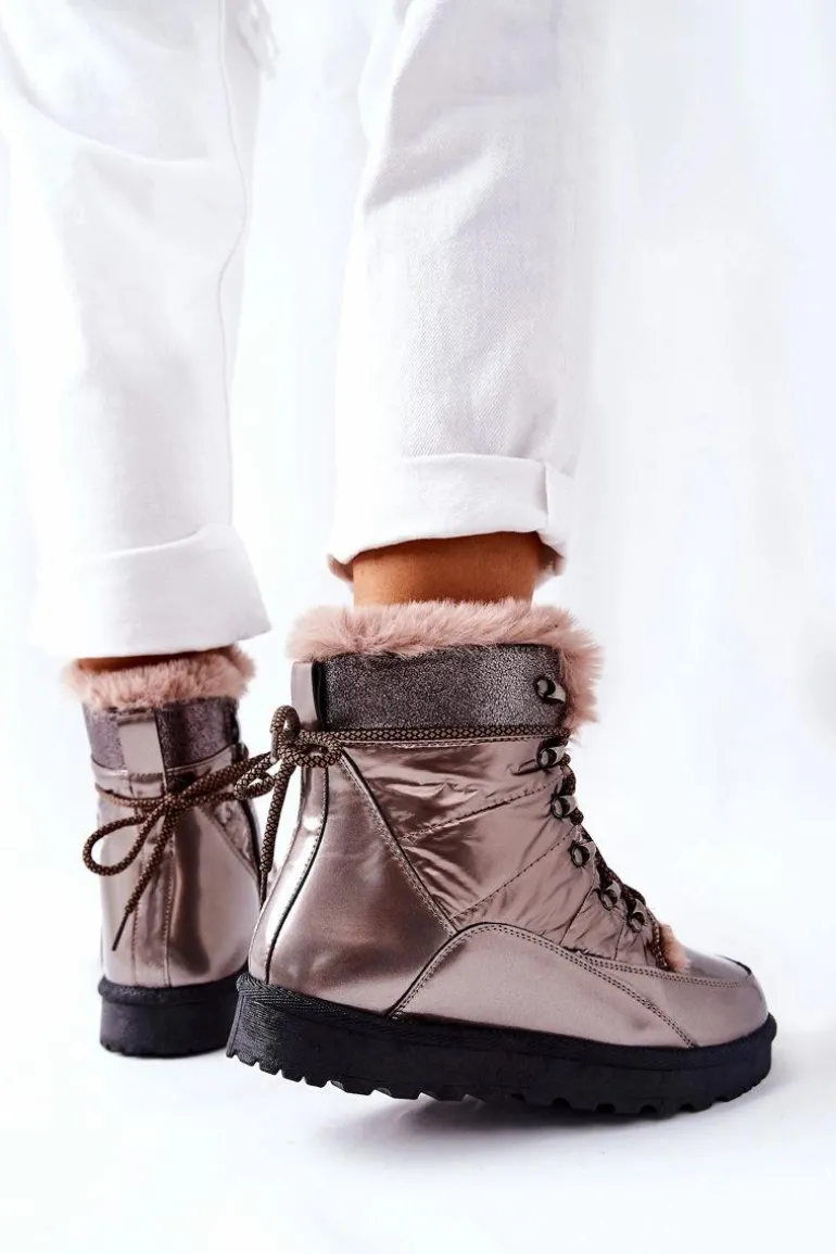 Wysokie Śniegowce Ocieplane Futerkiem Złote Sneezy