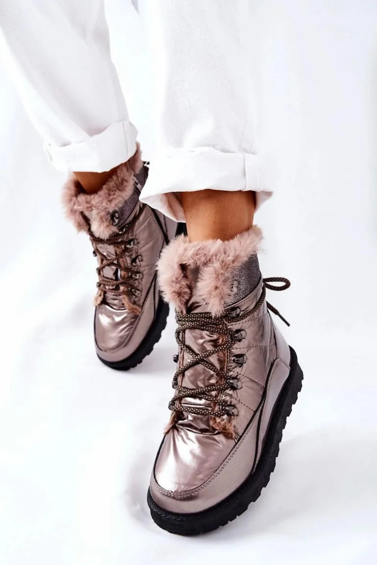 Wysokie Śniegowce Ocieplane Futerkiem Złote Sneezy