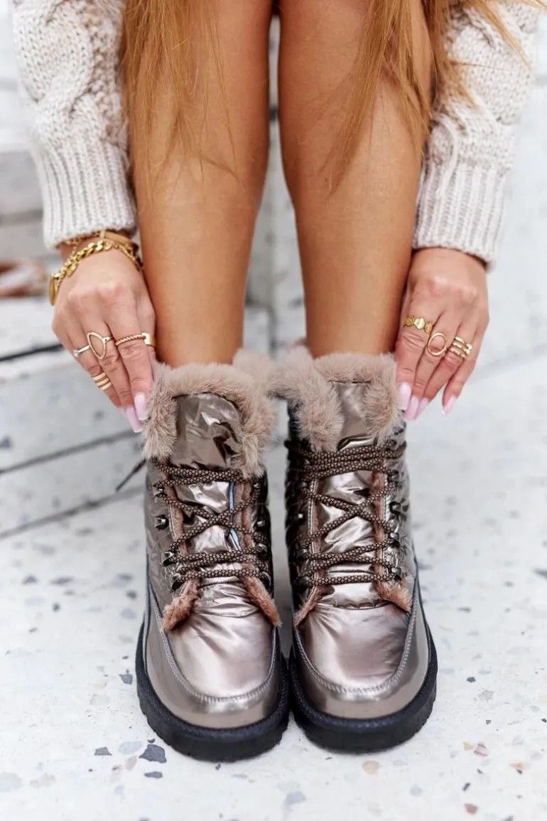 Wysokie Śniegowce Ocieplane Futerkiem Złote Sneezy