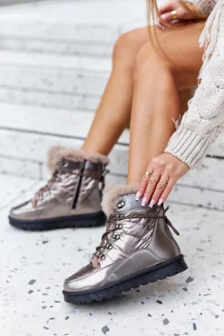 Wysokie Śniegowce Ocieplane Futerkiem Złote Sneezy