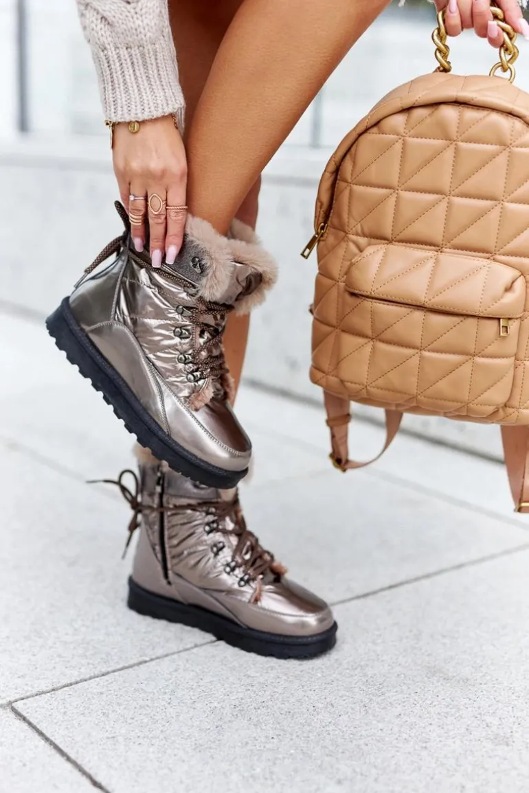 Wysokie Śniegowce Ocieplane Futerkiem Złote Sneezy