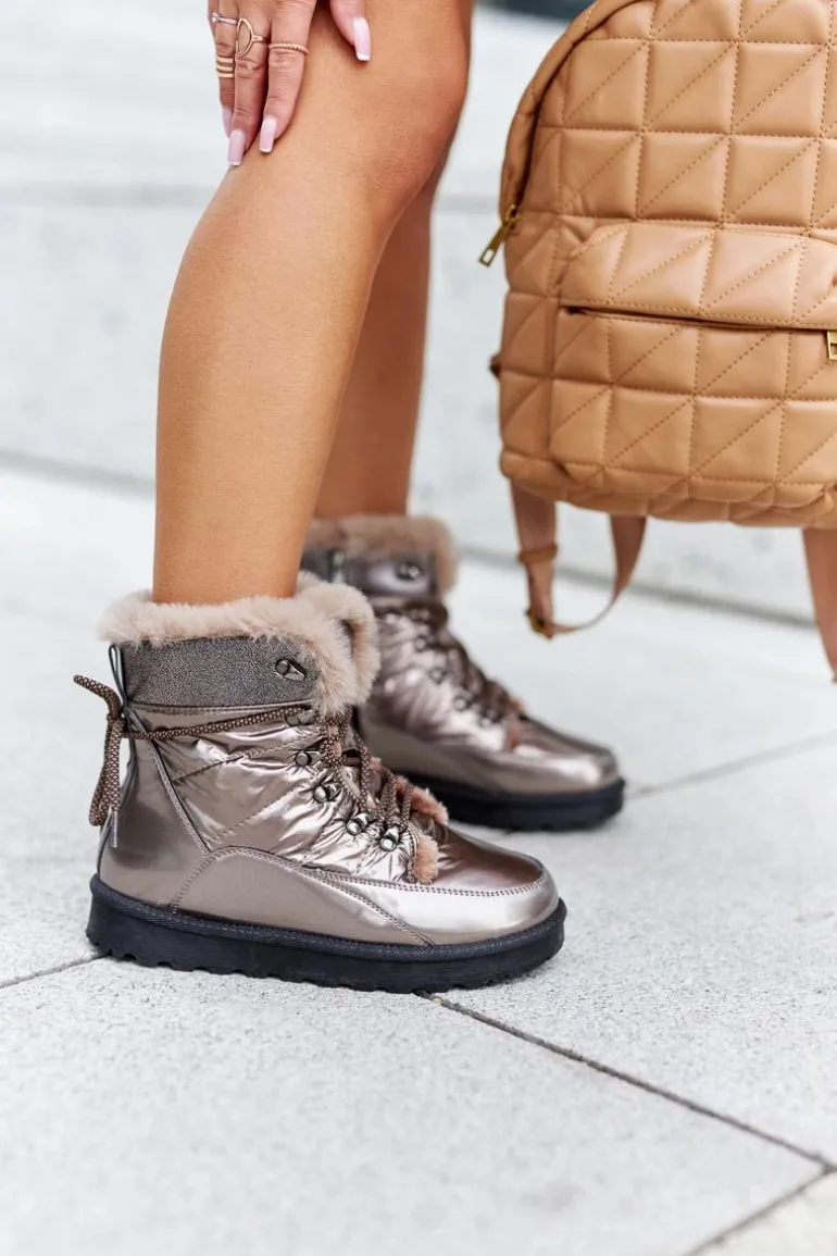 Wysokie Śniegowce Ocieplane Futerkiem Złote Sneezy