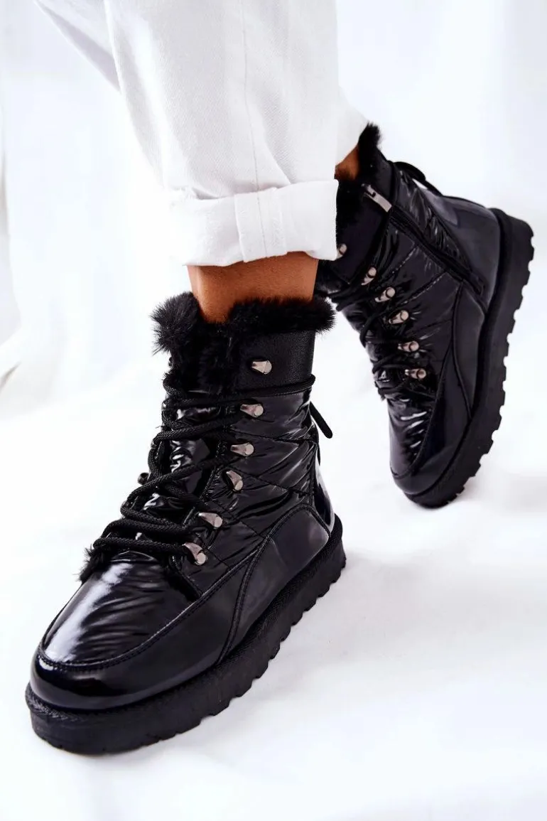 Wysokie Śniegowce Ocieplane Futerkiem Czarne Sneezy