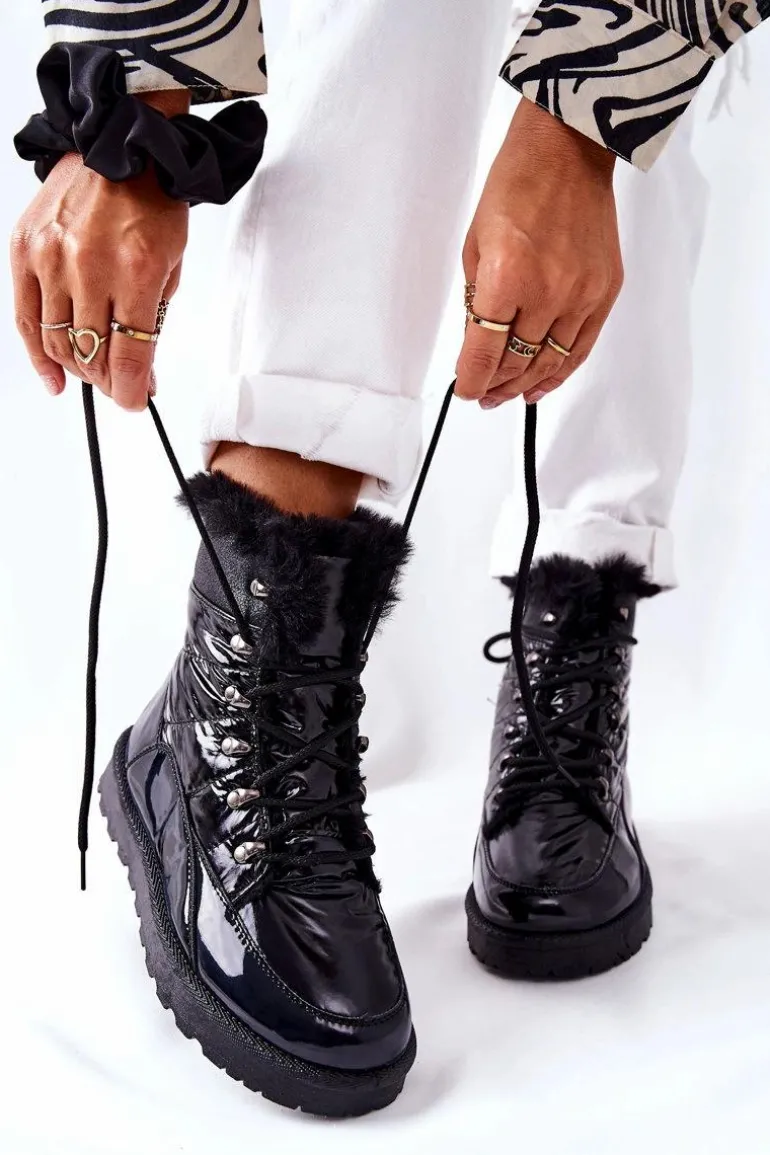 Wysokie Śniegowce Ocieplane Futerkiem Czarne Sneezy
