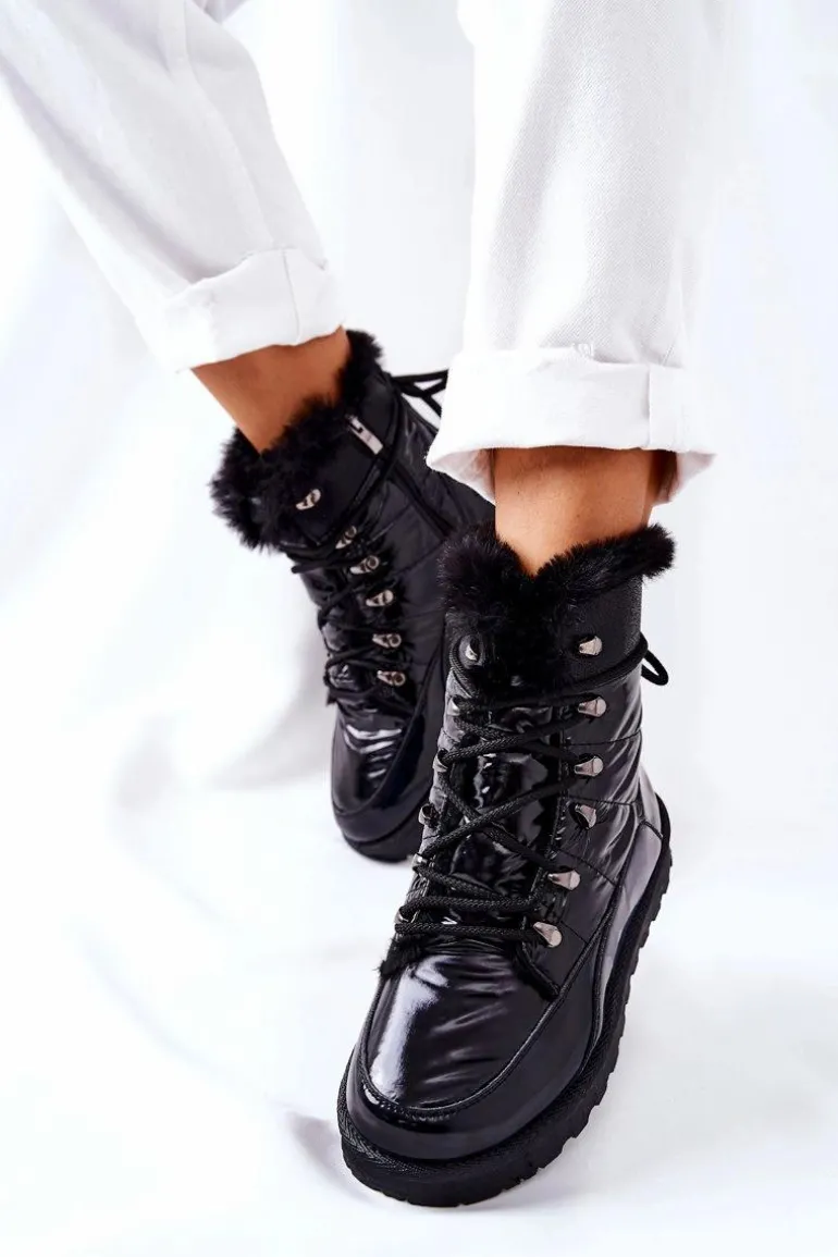 Wysokie Śniegowce Ocieplane Futerkiem Czarne Sneezy