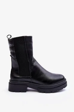 Wysokie Ocieplane Botki Sztyblety Wsuwane Czarne Milca