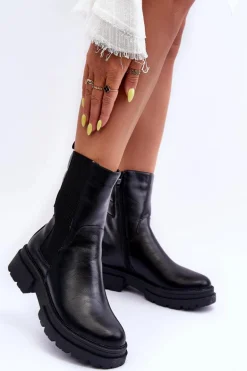 Wysokie Ocieplane Botki Sztyblety Wsuwane Czarne Milca