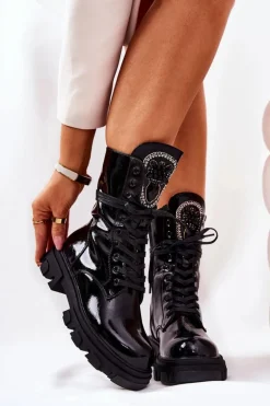 Wysokie Ocieplane Botki Ze Zdobieniem Czarne Ronessa